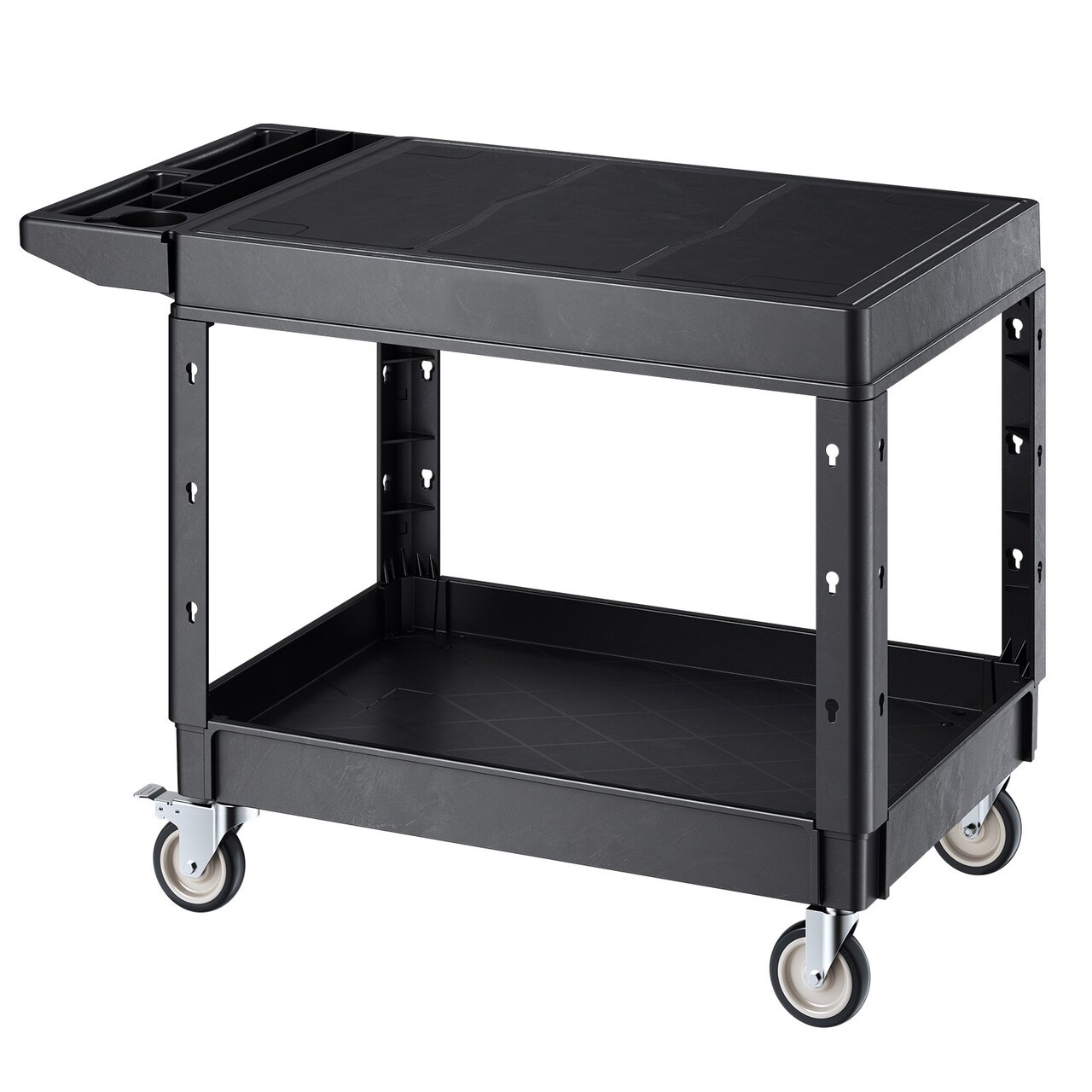 2-Tier Metal Utility Cart with Heavy Duty Shelves and Adjustable Storage 5-Inch Lockable Wheels